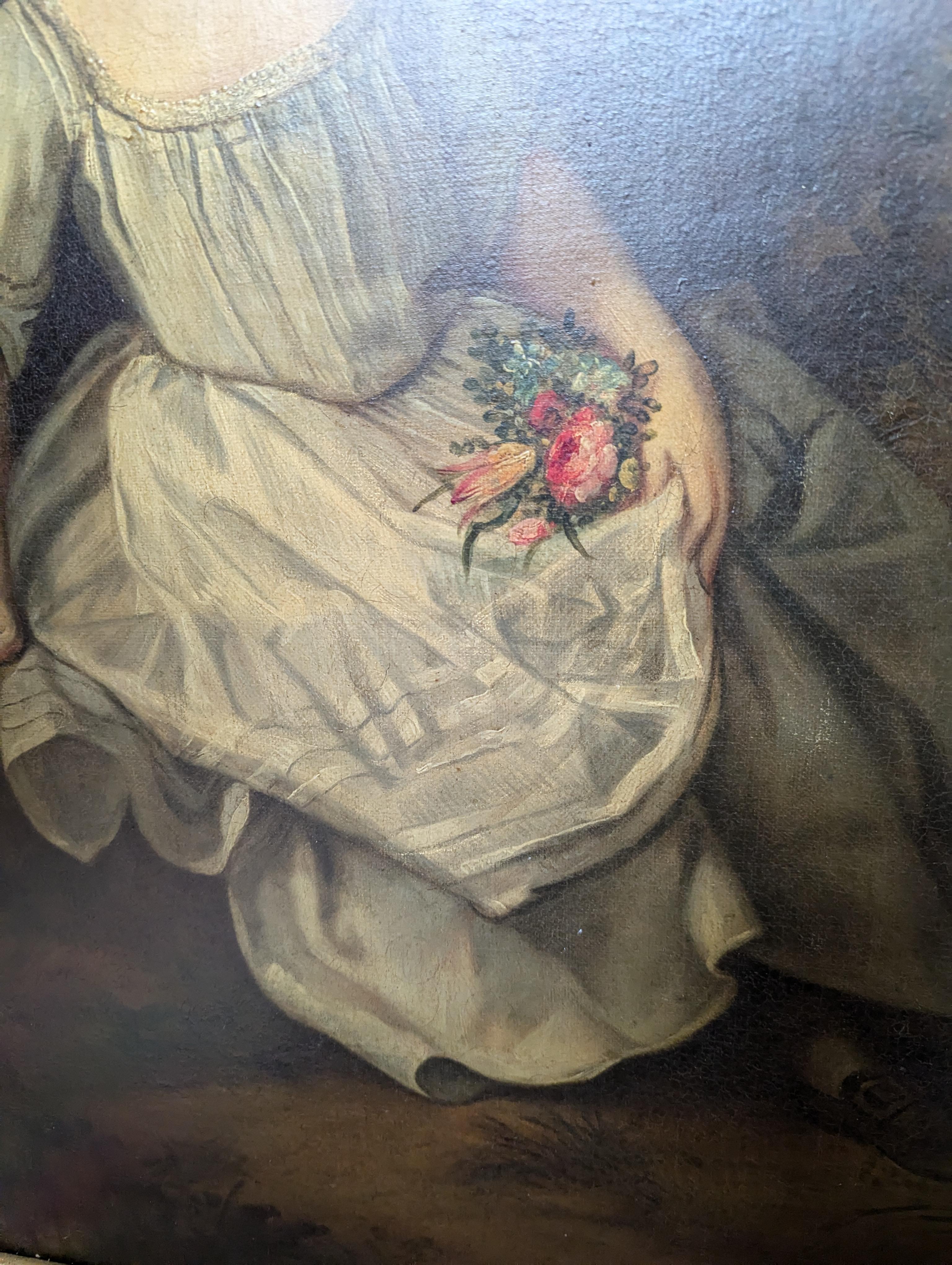 Hand-Painted Antique 17th or 18th Century Oil Painting of Girl by Nicolaes Maes or School For Sale