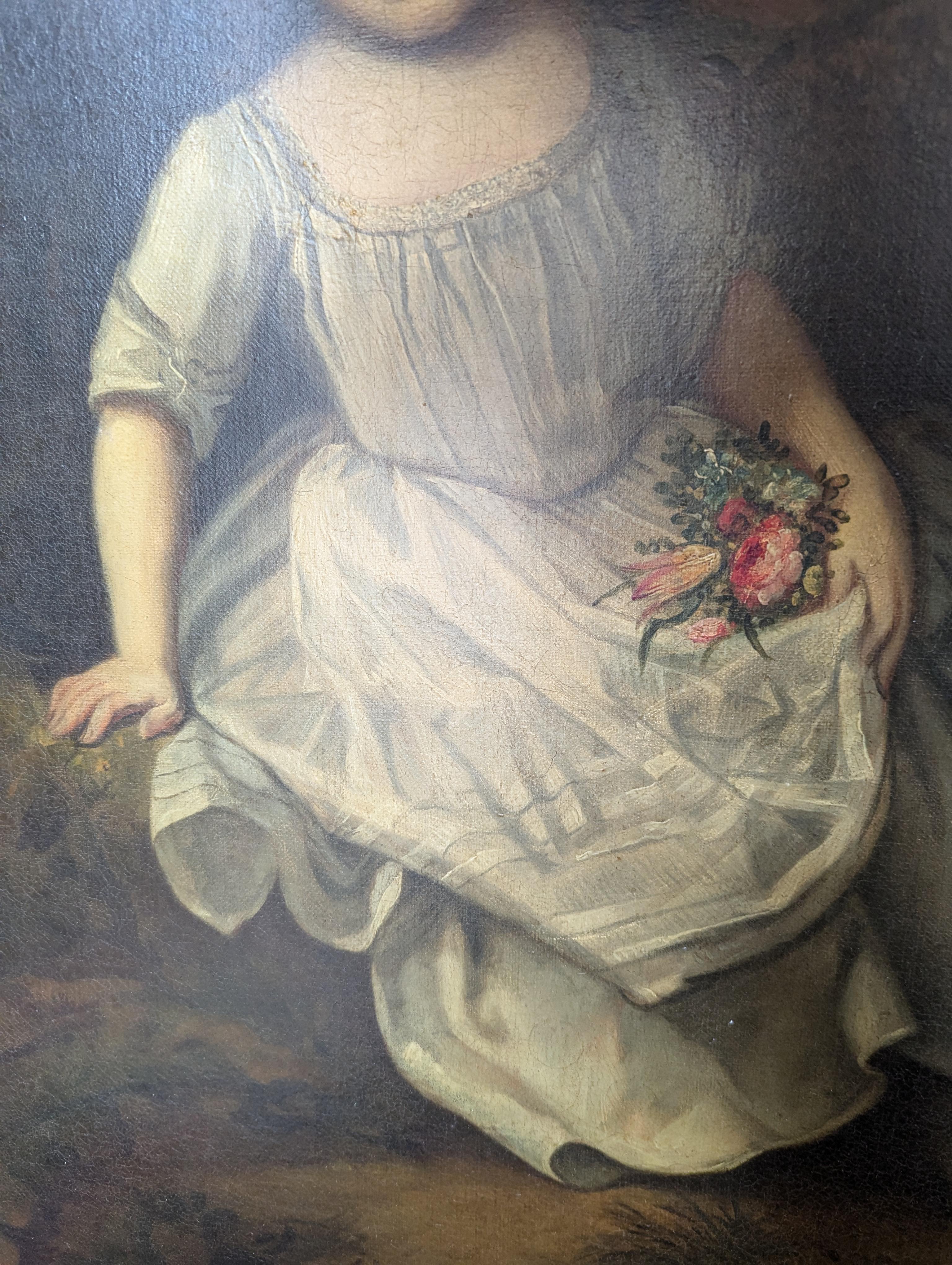 Antique 17th or 18th Century Oil Painting of Girl by Nicolaes Maes or School In Distressed Condition For Sale In Greer, SC