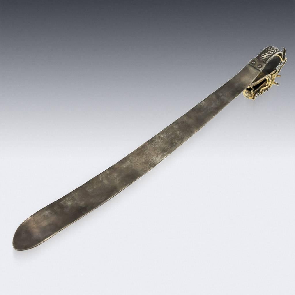 Chinois Sceptre Ruyi Dragon en argent massif et doré de la dynastie Qing:: vers 1660