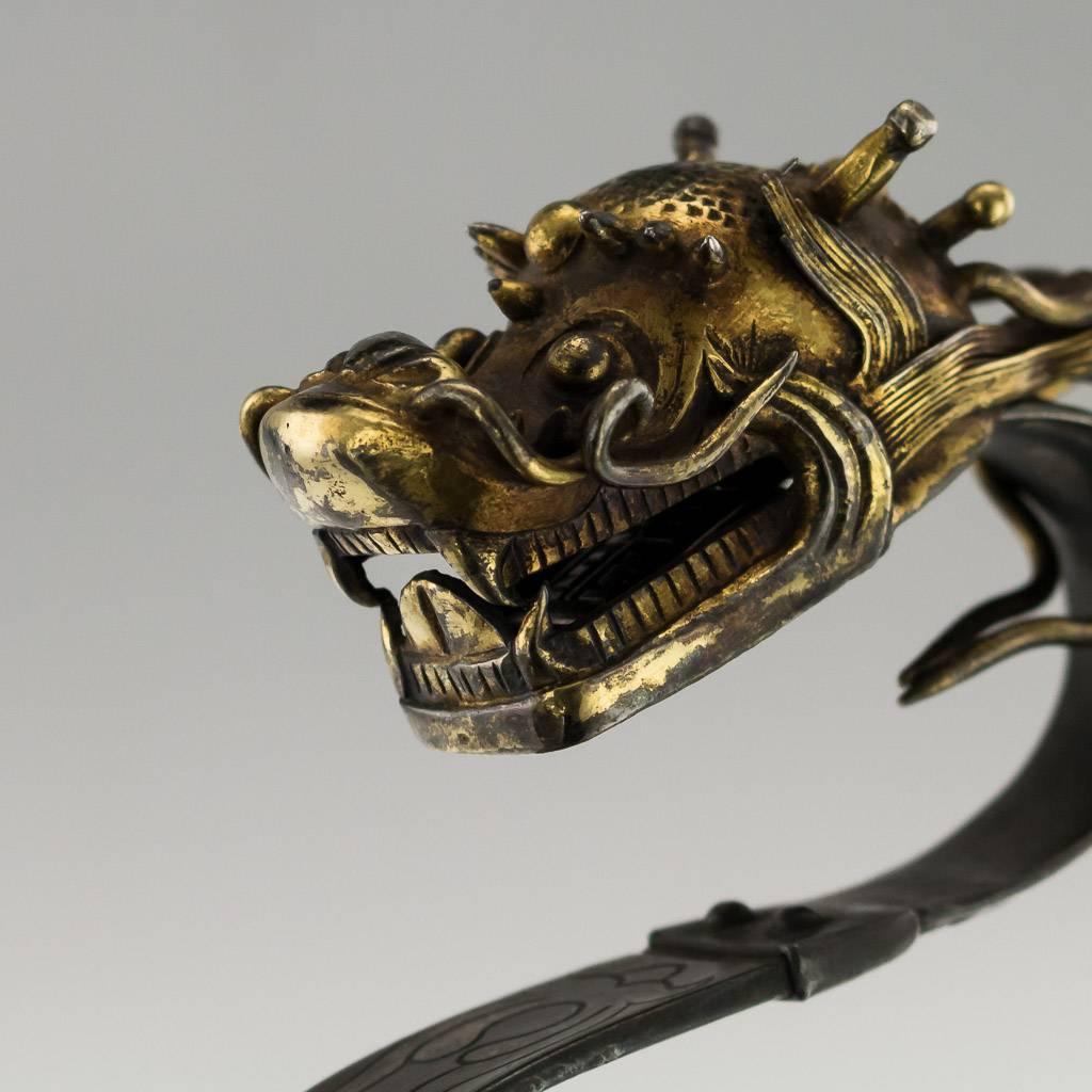 Antique Chinese Qing Dynasty Solid Silver-Gilt Dragon Ruyi Sceptre, circa 1660 1