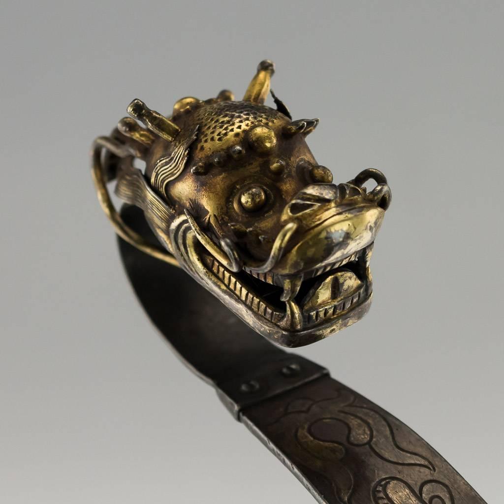 Antique Chinese Qing Dynasty Solid Silver-Gilt Dragon Ruyi Sceptre, circa 1660 2