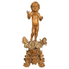 Antike, bemalte und geschnitzte Skulptur im spanischen Barockstil aus dem 17. Jahrhundert: „Salvator Mundi“ (Jesus), 1620