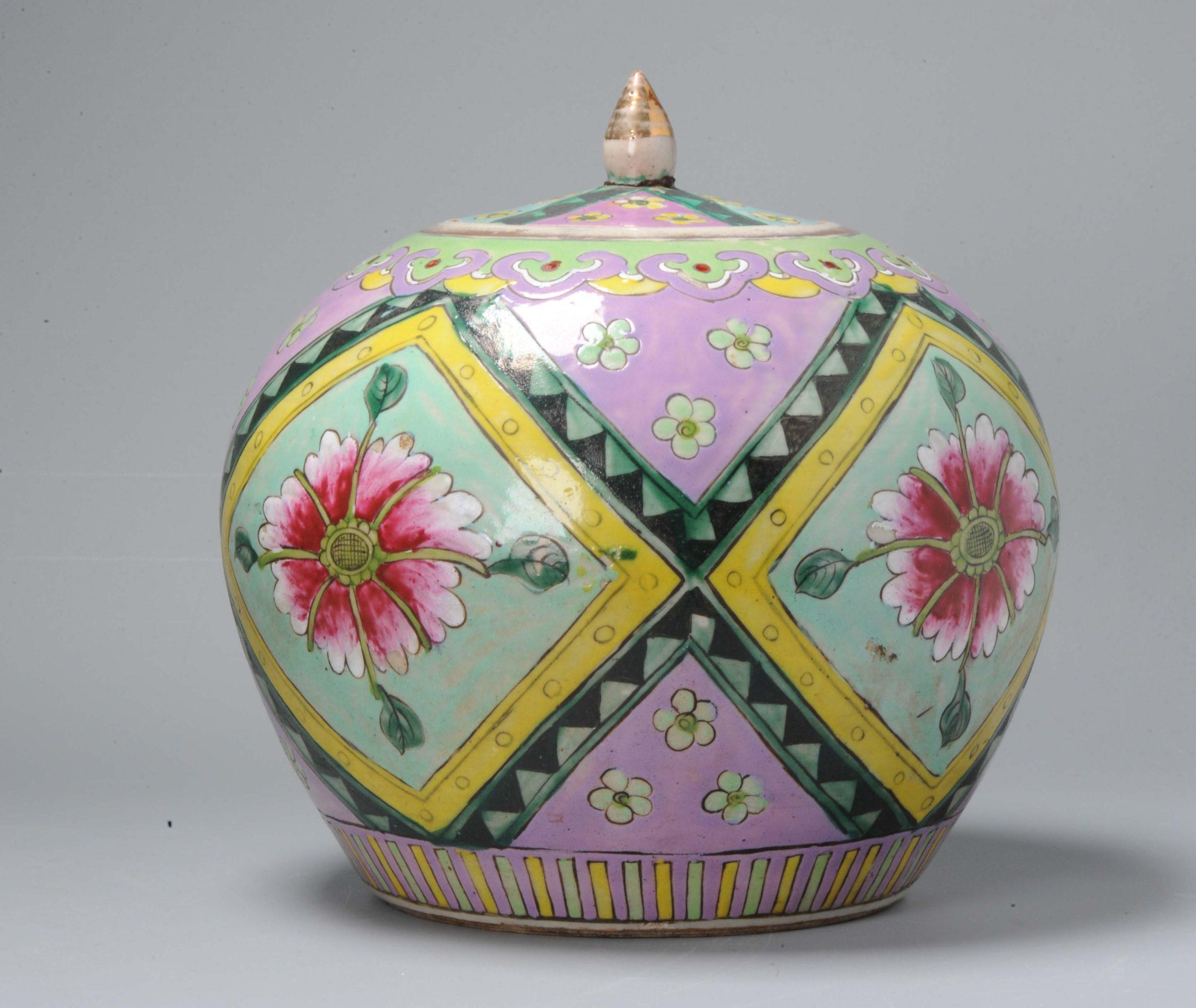 Antique 18th 19th Century Chinese Porcelain Thai Bencharong Jar Colors 6