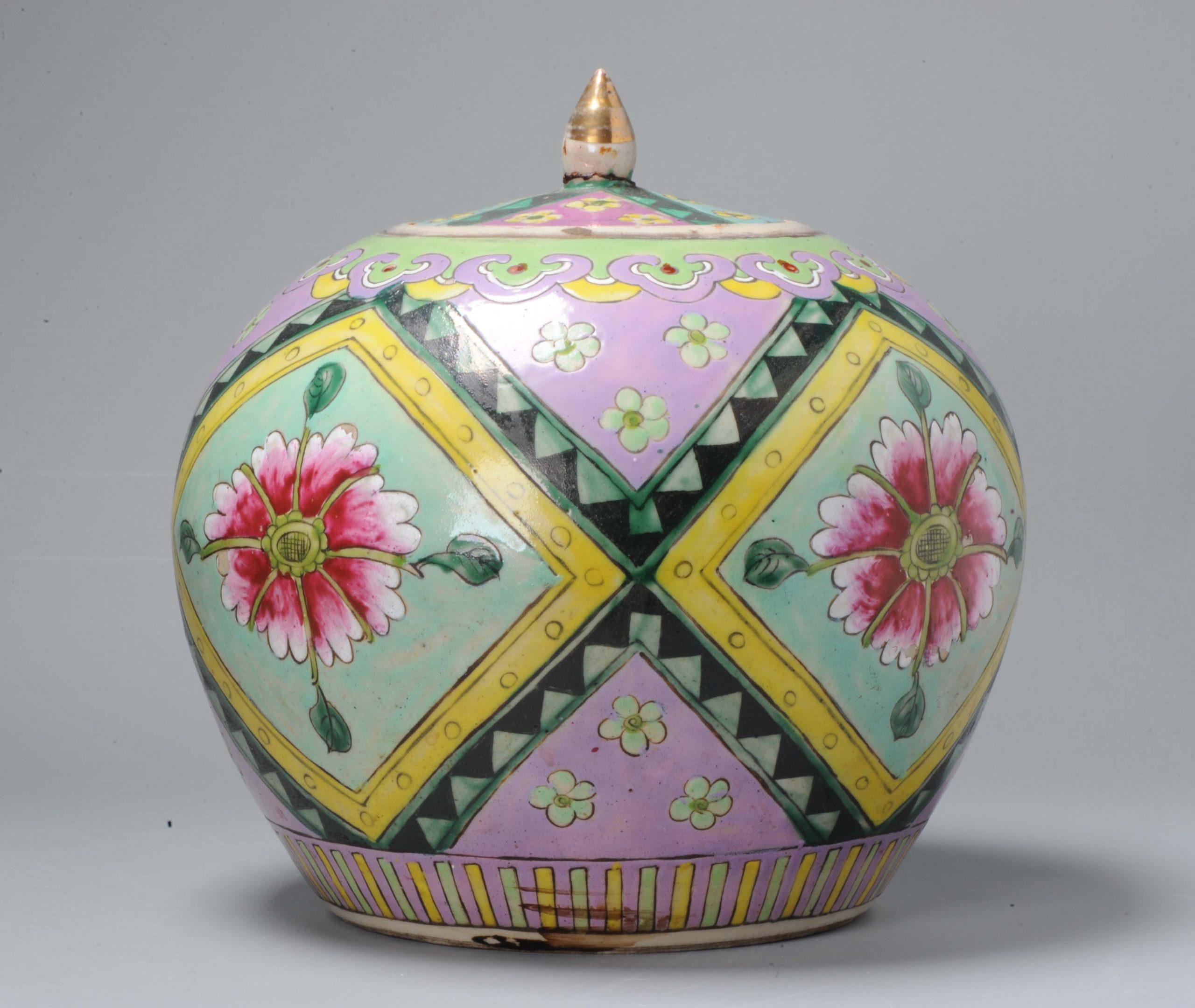 Antique 18th 19th Century Chinese Porcelain Thai Bencharong Jar Colors 2