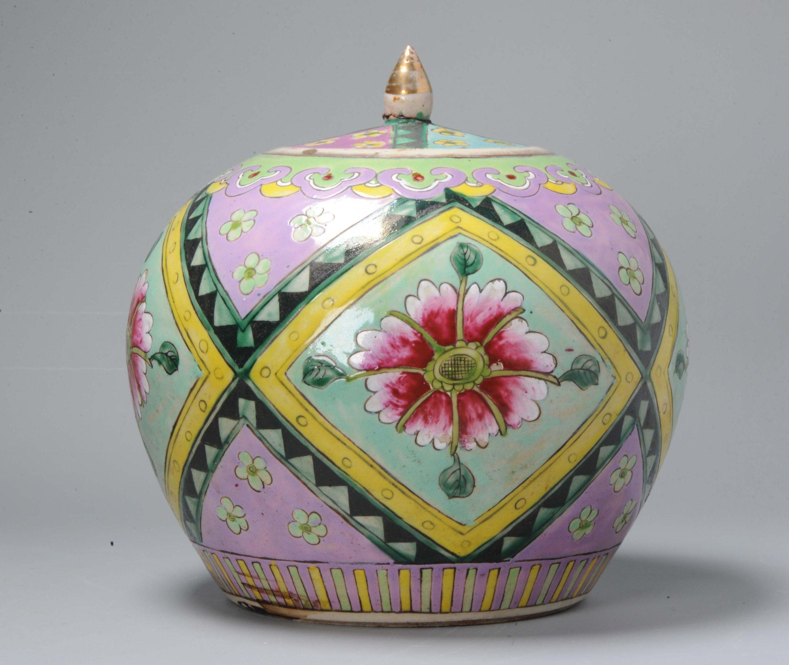 Antique 18th 19th Century Chinese Porcelain Thai Bencharong Jar Colors 3