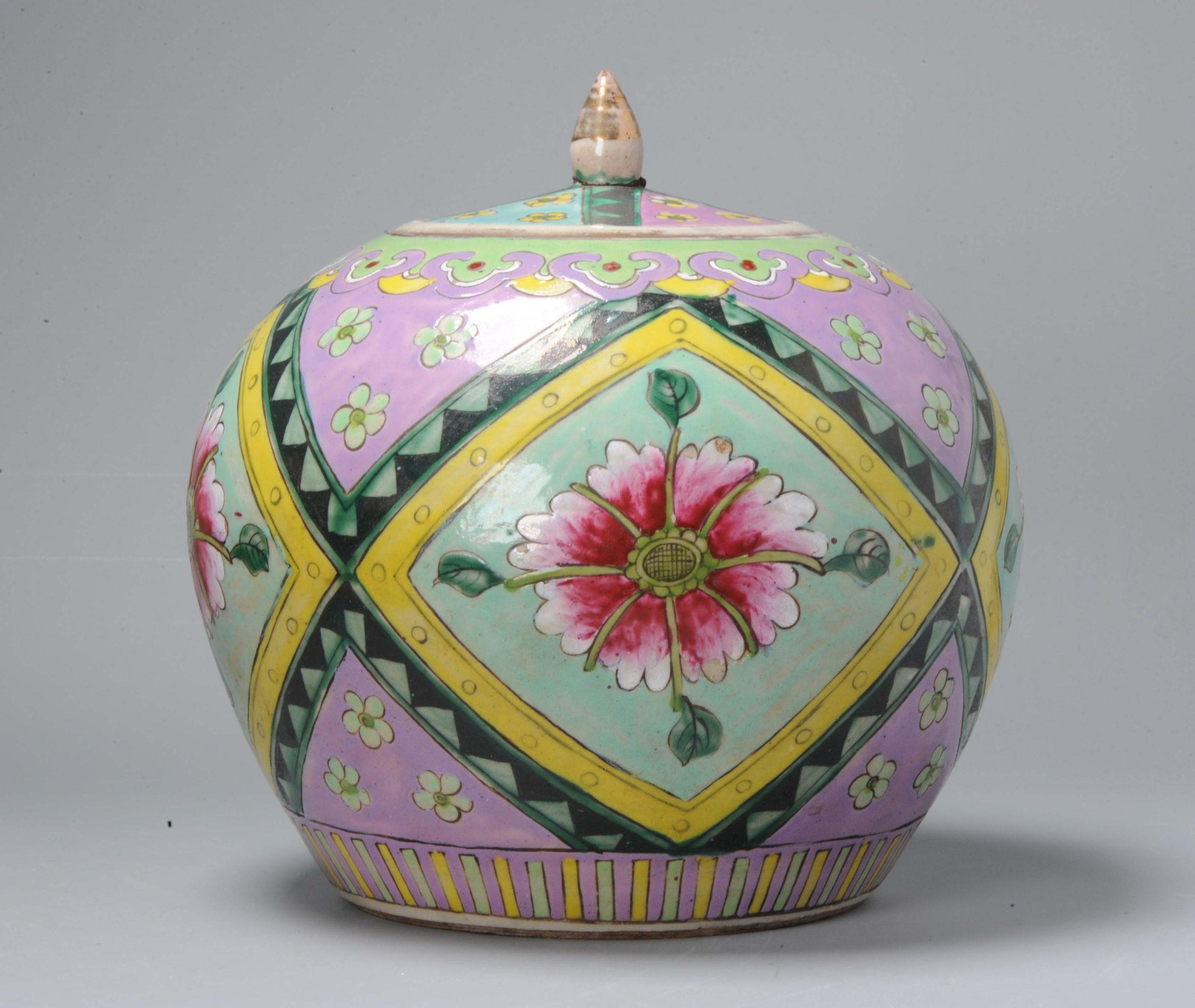 Antique 18th 19th Century Chinese Porcelain Thai Bencharong Jar Colors 5