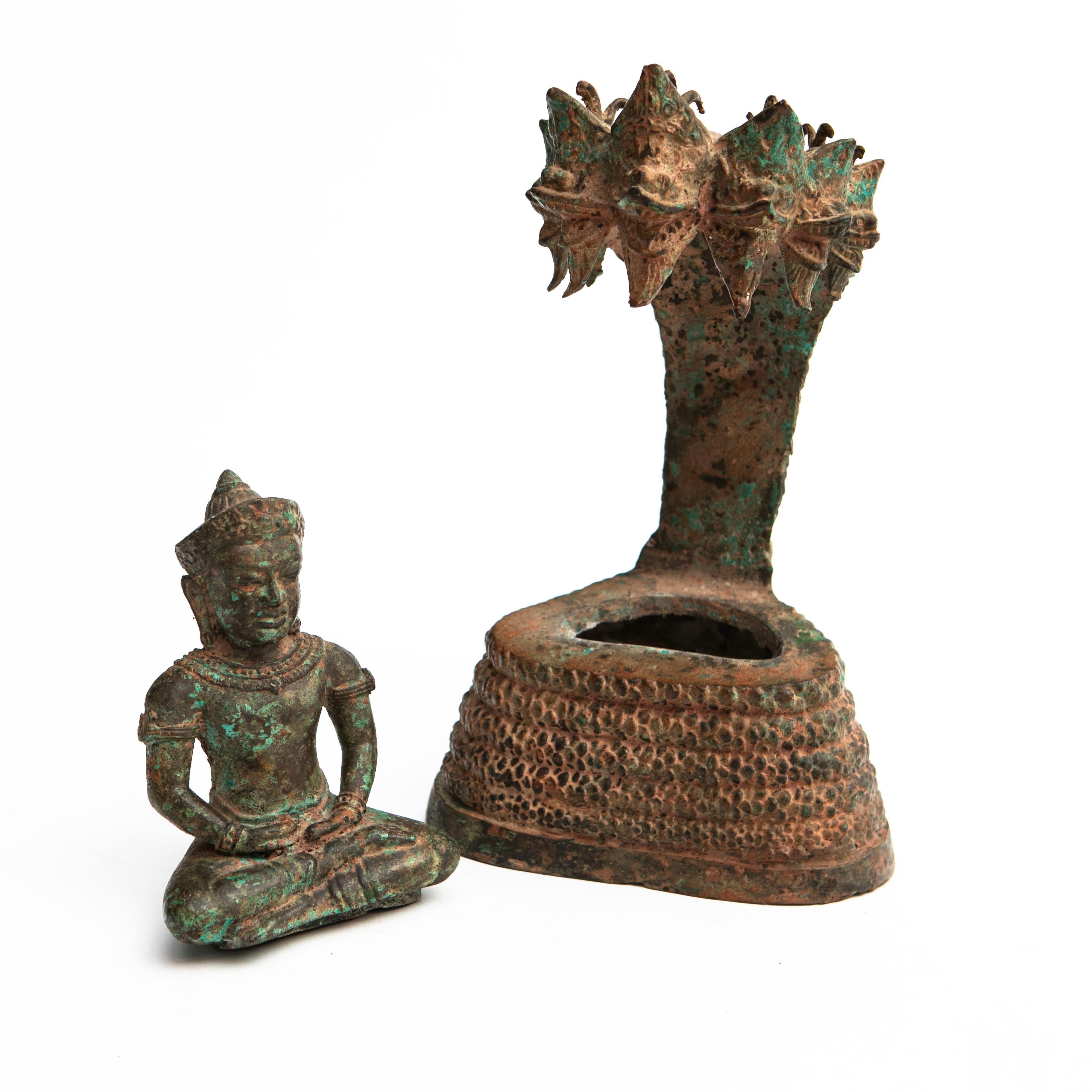 18th Century 18-19th Century Bronze Naga Meditating Bronze Buddha Statue For Sale