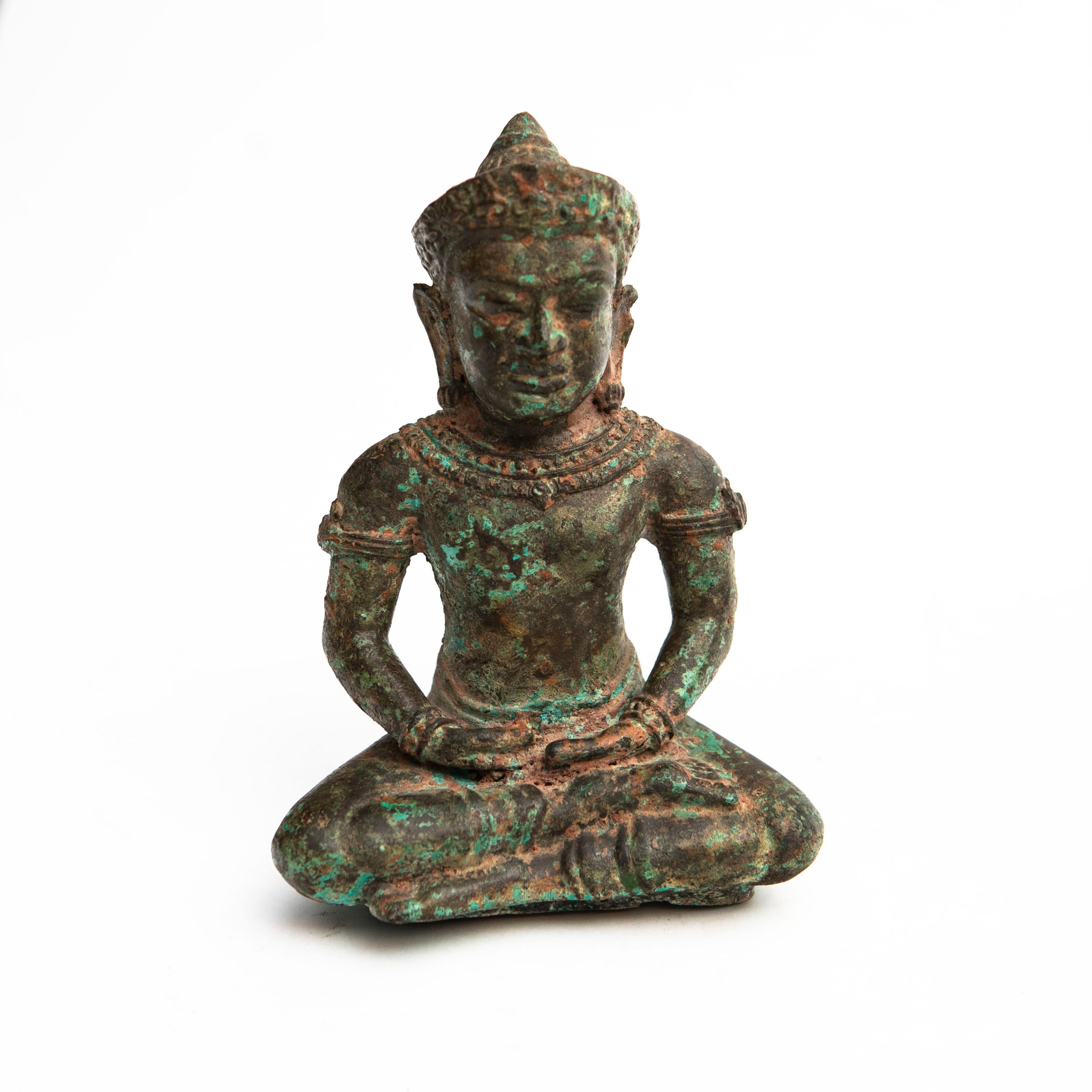 Antique 18-19th Century Bronze Naga Meditating Buddha Statue For Sale 1
