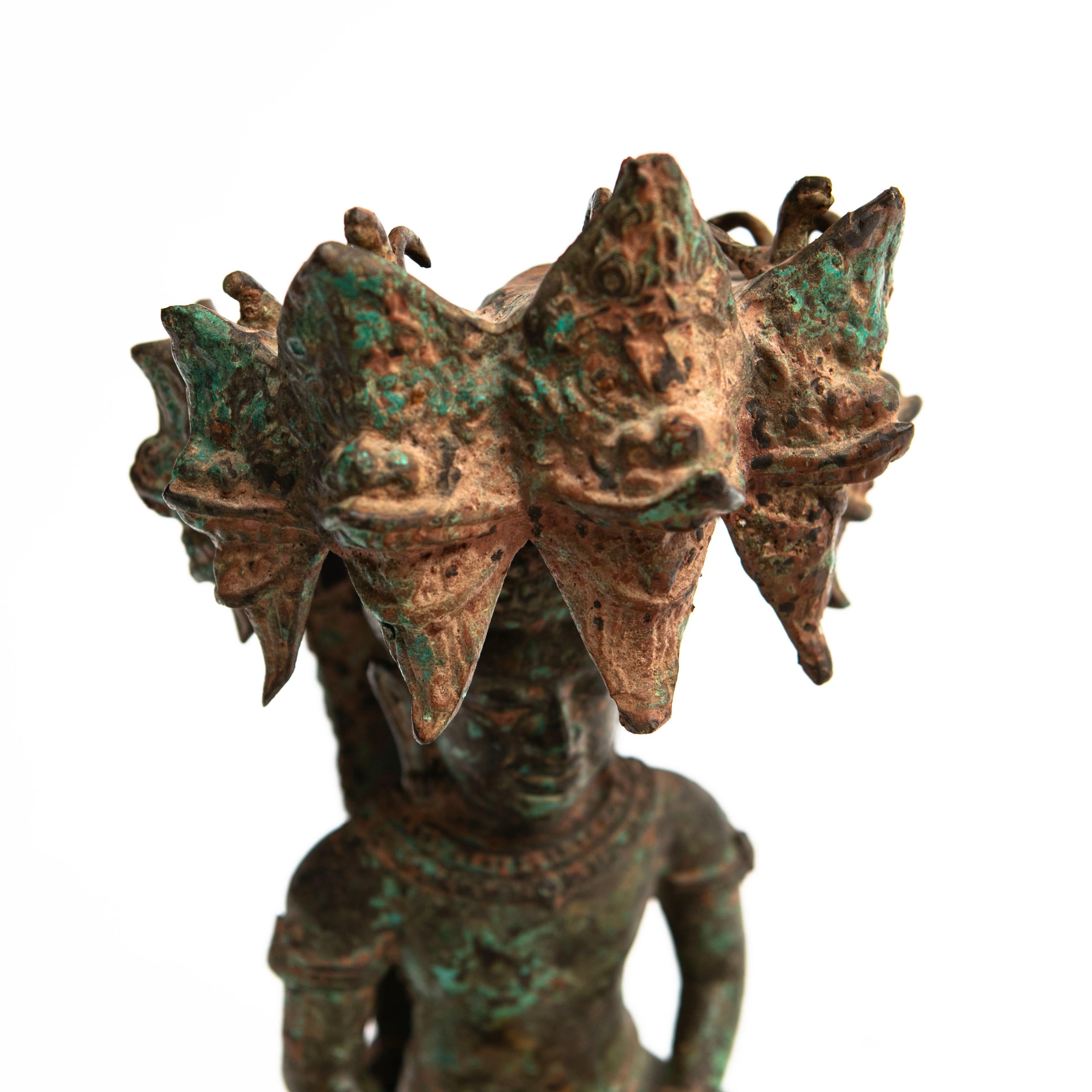 Antique 18-19th Century Bronze Naga Meditating Buddha Statue For Sale 2