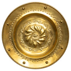 Antique 18/19th Century Ornamental Brass Alms Dish with Dove Motif (21.75")