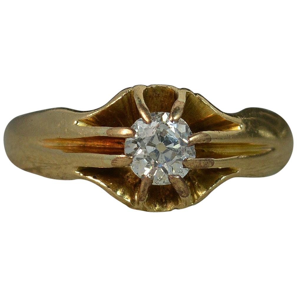 Antique 18 Carat Gold 0.5 Carat Old Cut Diamond Solitaire Gypsy Ring
