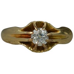 Antique 18 Carat Gold 0.5 Carat Old Cut Diamond Solitaire Gypsy Ring