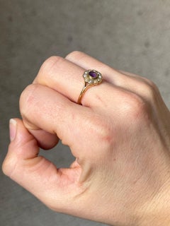 Antique 18 Carat Gold Amethyst and Pearl Cluster Ring