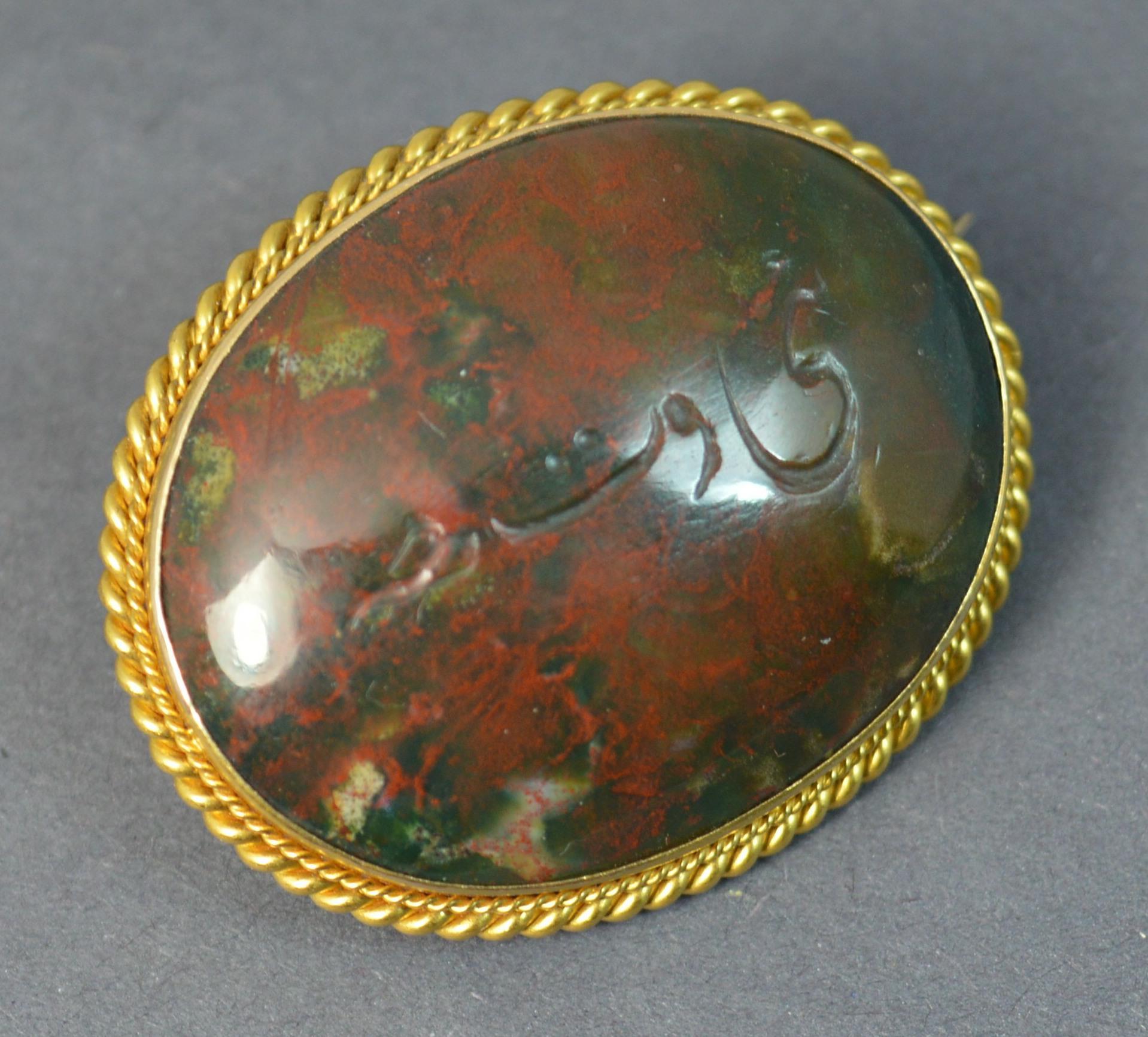 Victorian Antique 18 Carat Gold and Bloodstone Intaglio Brooch