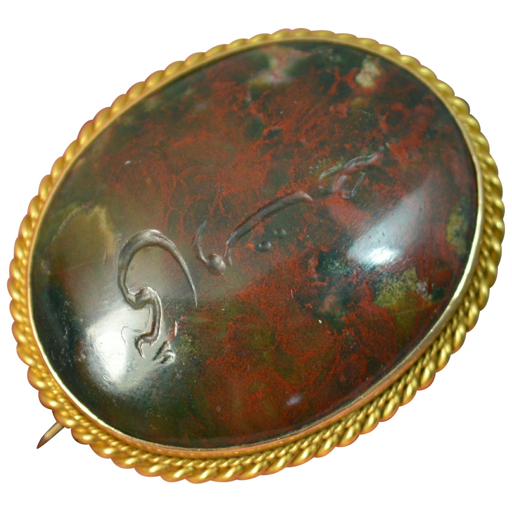 Antique 18 Carat Gold and Bloodstone Intaglio Brooch