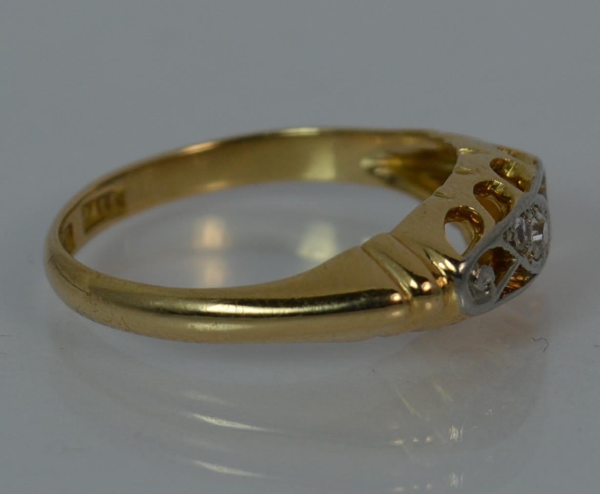 Antique 18 Carat Gold and Palladium Diamond Boat Stack Ring 5