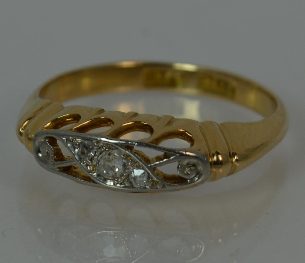 Antique 18 Carat Gold and Palladium Diamond Boat Stack Ring 6