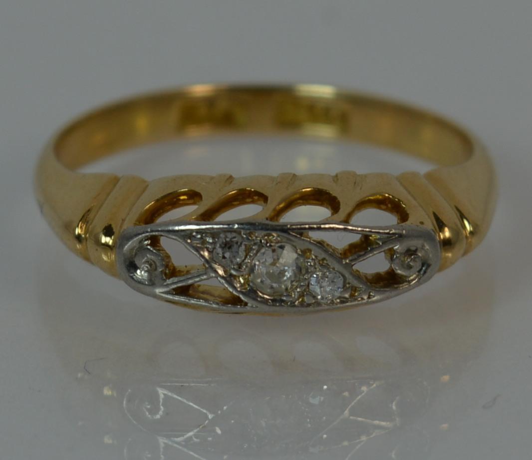 Antique 18 Carat Gold and Palladium Diamond Boat Stack Ring 7