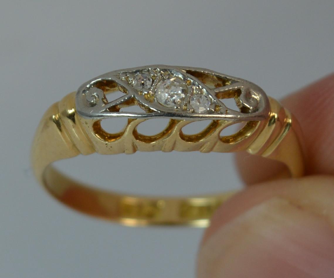 Antique 18 Carat Gold and Palladium Diamond Boat Stack Ring In Excellent Condition For Sale In St Helens, GB