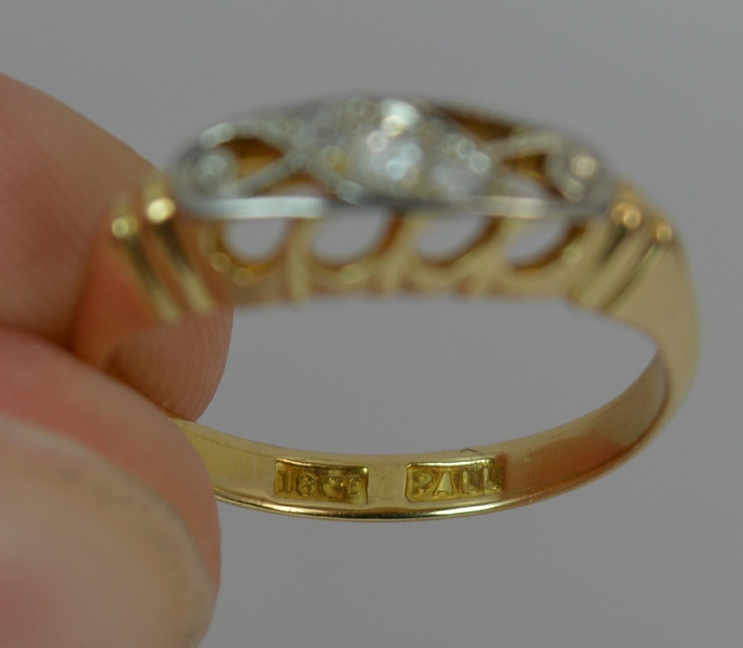 Antique 18 Carat Gold and Palladium Diamond Boat Stack Ring 2