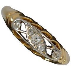 Antique 18 Carat Gold and Palladium Diamond Boat Stack Ring