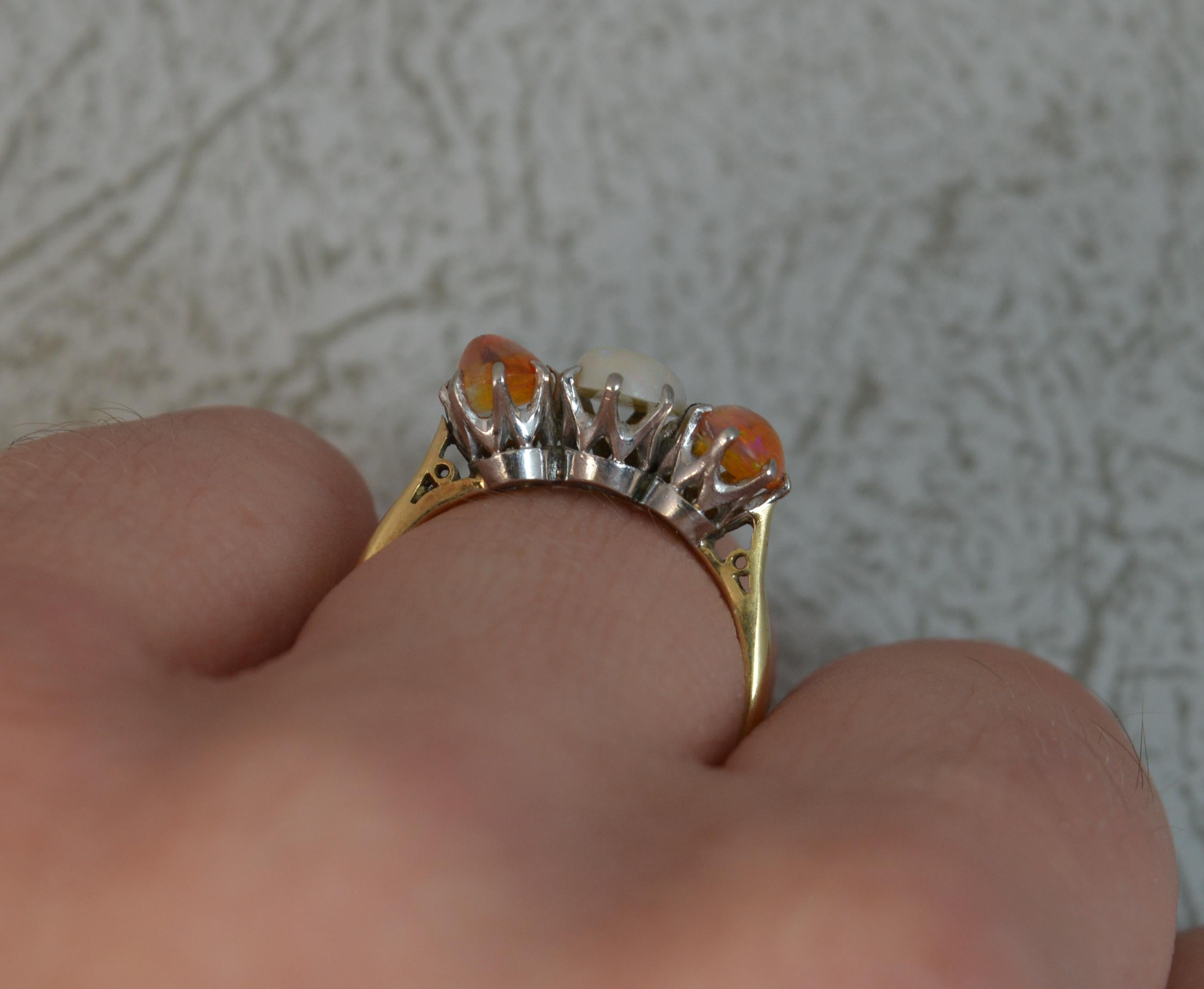 Edwardian Antique 18 Carat Gold and Platinum Natural Opal Trilogy Ring