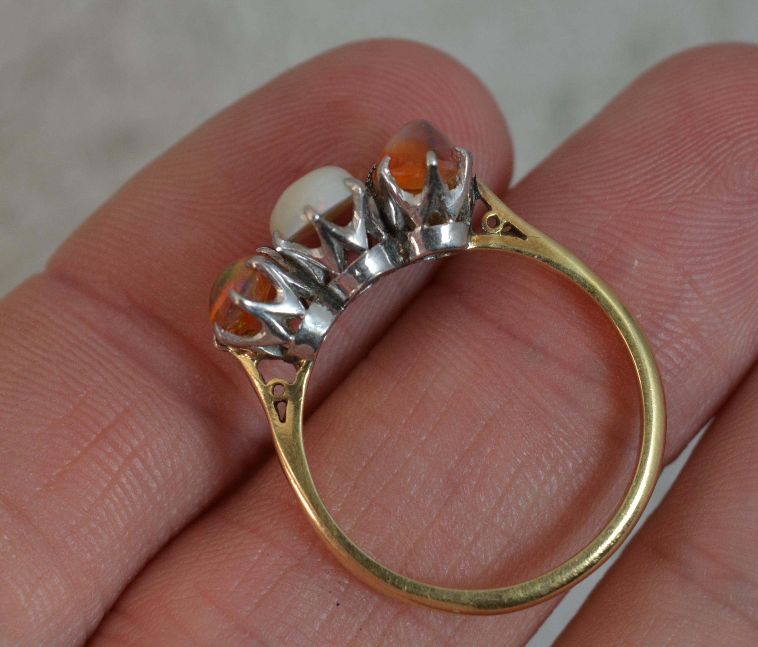 Cabochon Antique 18 Carat Gold and Platinum Natural Opal Trilogy Ring