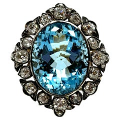 Antique 18 Carat Gold Aquamarine and Diamond Ring