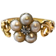 Antique 18 Carat Gold Pearl Daisy Cluster Ring