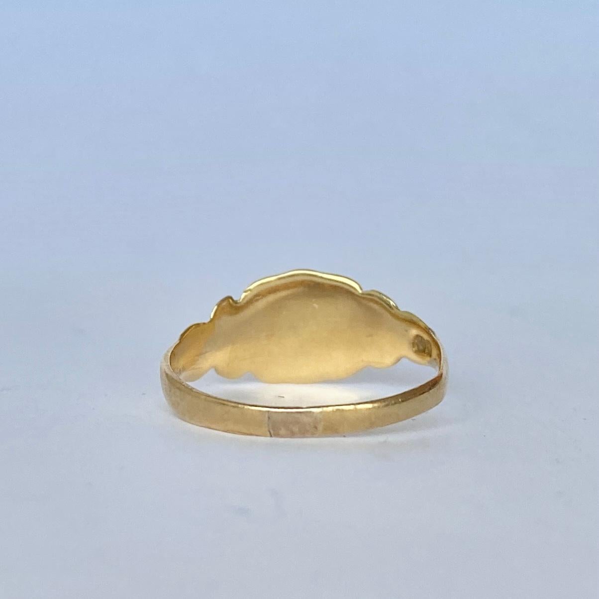 This signet ring has initials engraved into the face but are worn so hard to make out. Modelled in 18carat gold. 

Ring Size: N 1/2 or 7 
Face Diameter: 9x9mm

Weight: 2g
