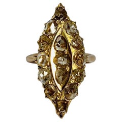 Antique 18 carat Rose Golden Marquise Ring with 15 Rose Cut Diamonds