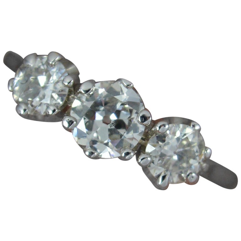Bague Ancienne Or Blanc 18 Carats Avec Diamants - Taille 49, Style Art Déco - Occasion Parfaite