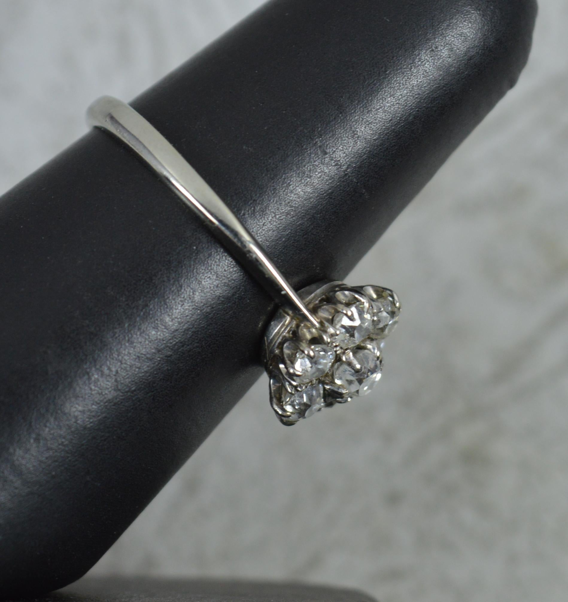 Antique 18 Carat White Gold and 0.8 Carat Old Cut Diamond Daisy Cluster Ring For Sale 2