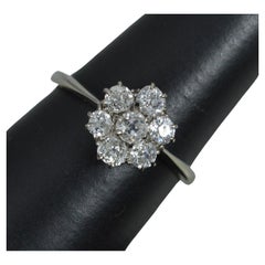 Antique 18 Carat White Gold and 0.8 Carat Old Cut Diamond Daisy Cluster Ring