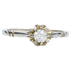 Bague solitaire ancienne en or blanc 18 carats avec un diamant taillé en rose de 0,20 carat