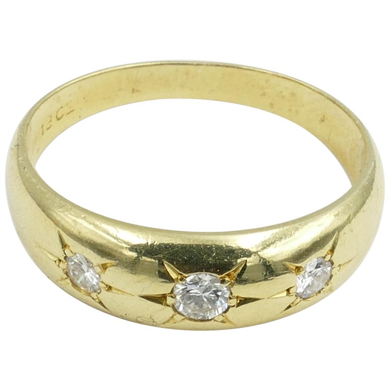 Antique 18 Carat Yellow Gold High Quality 3 Diamond Gypsy Ring at ...