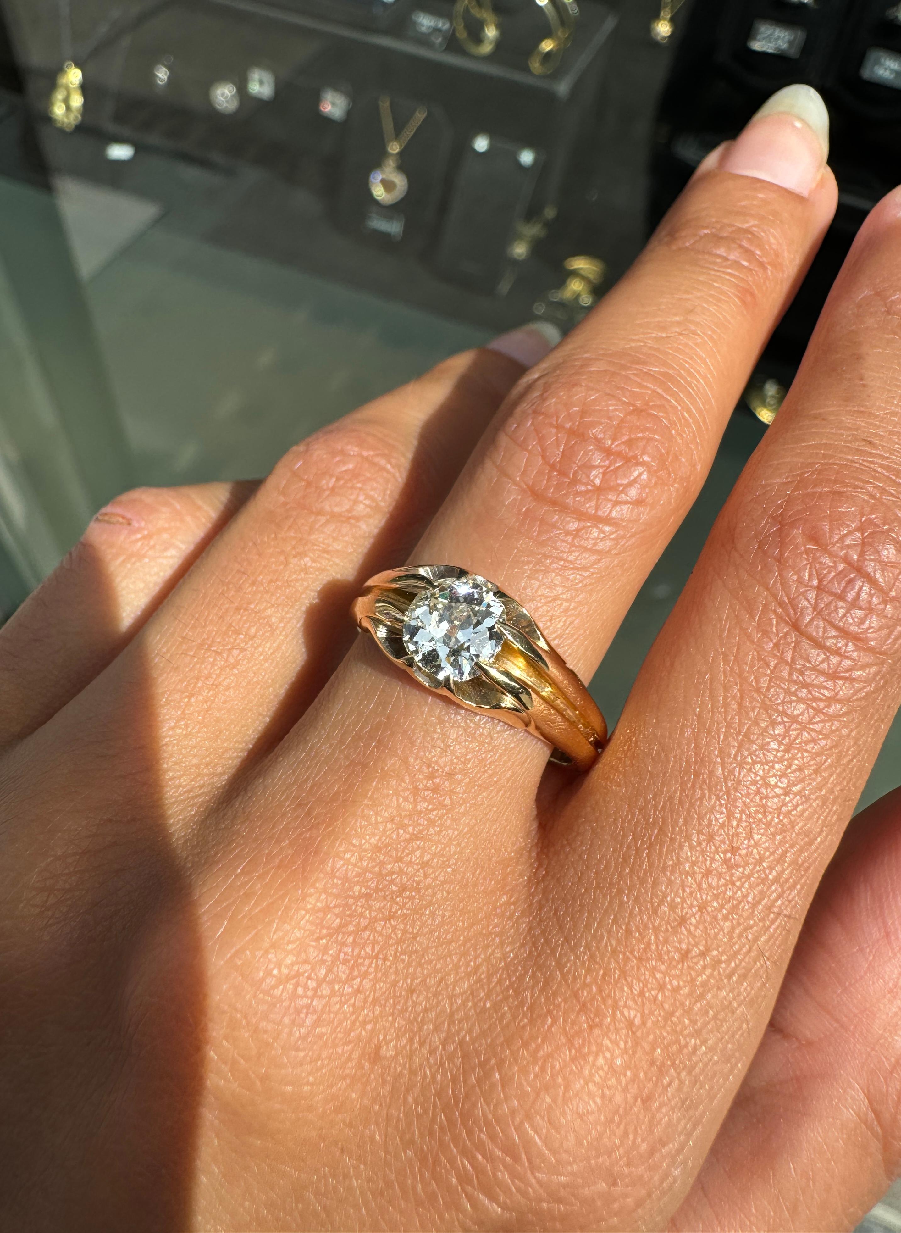 Antique 18 Carat Yellow Gold Old Mine Cut Diamond Gents Ring For Sale 6