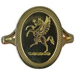 Antique 18 Carat Yellow Gold Pegasus Engraved Signet Ring