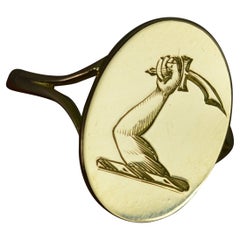 Signet ancien en or jaune 18 carats gravé à la main