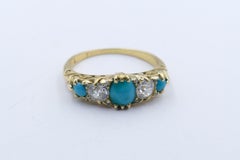 Antique 18 Carat Yellow Gold Turquoise and Diamond Half Hoop Ring, circa 1900