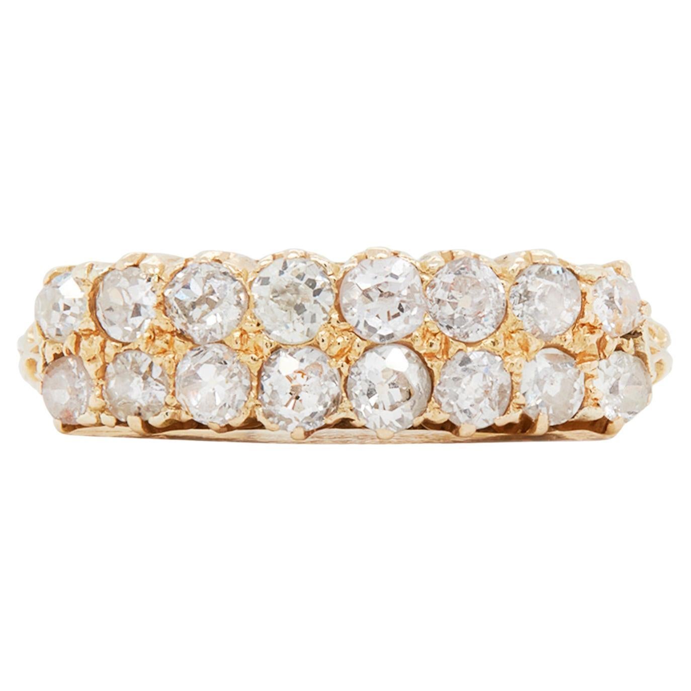 Antique 18 Carat Yellow Gold Two Row Old Cut Diamond Ring, Year 1913