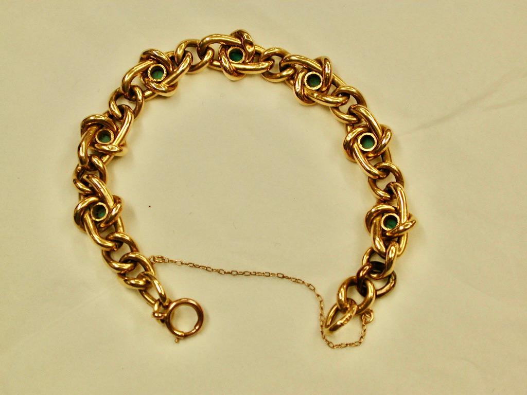 Women's Antique 18 Ct Gold & Turquoise Hollow Curb Bracelet Dated Circa 1900