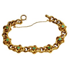 Antique 18 Ct Gold & Turquoise Hollow Curb Bracelet Dated Circa 1900