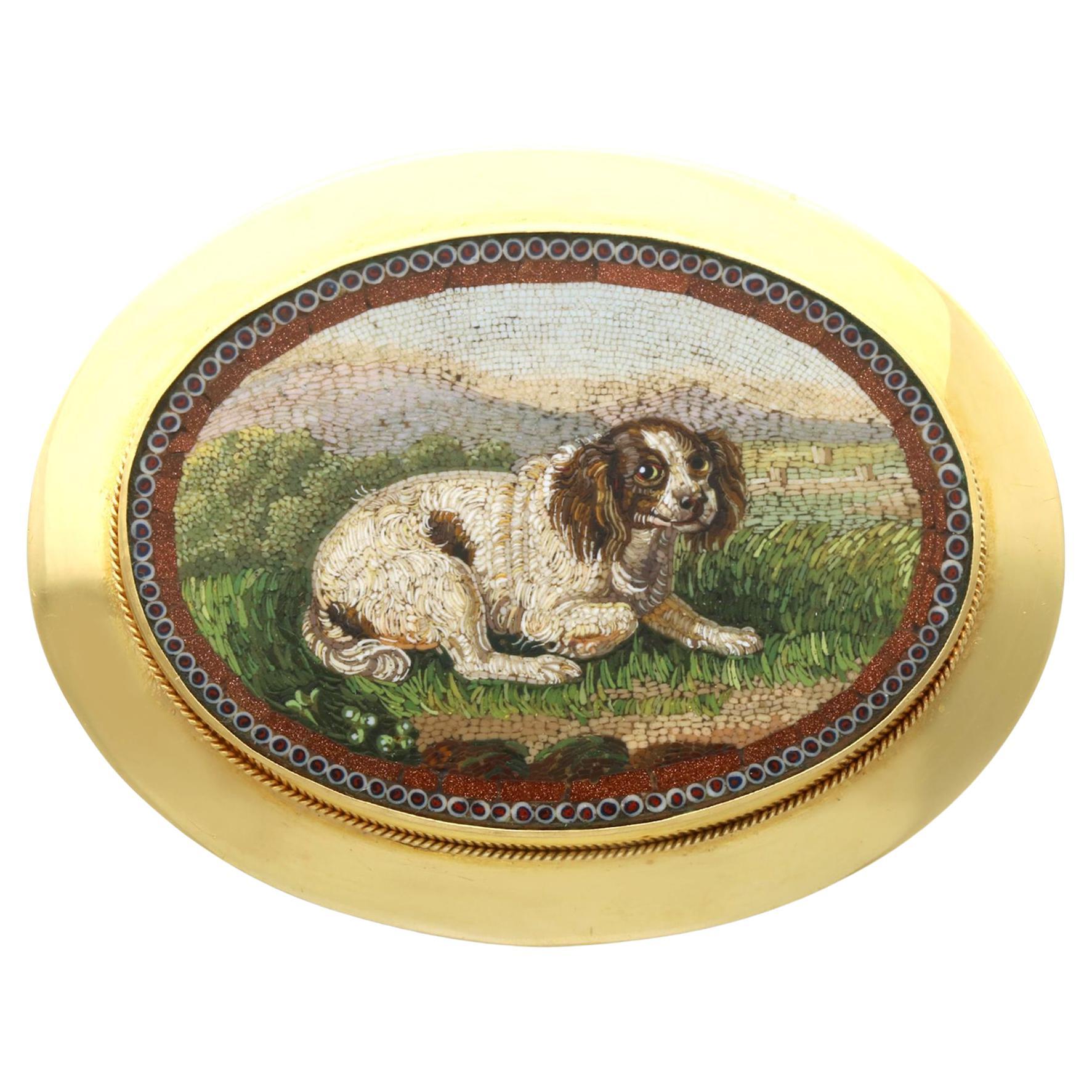 Antique 18 Carat Yellow Gold Micro Mosaic Brooch