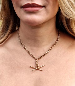 Antique 18 K Rose Gold Double Albert Watch Chain, British Hallmarked, C-1900