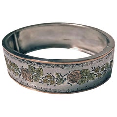 Antique 18 Karat and Sterling Bangle Bracelet, circa 1880 Antique 18 Karat and Sterling Bangle Bracelet, circa 1880