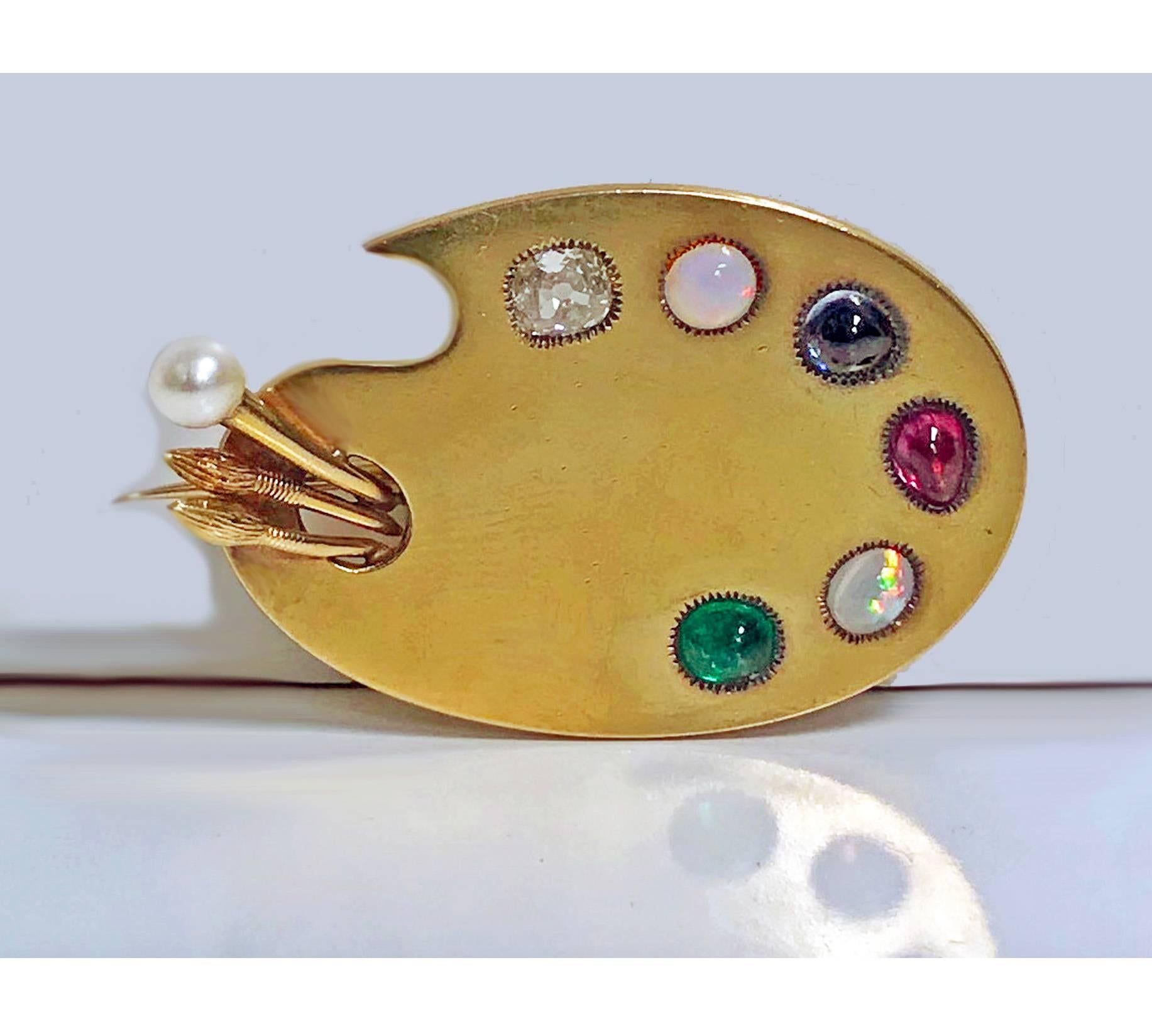 Antique 18-Karat Artist’s Paint Palette and Tools Brooch, circa 1900 In Good Condition In Toronto, Ontario