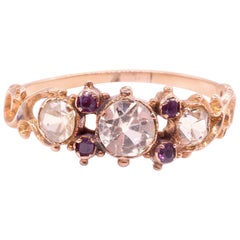Anello antico di crisoprasio e ametista a 18 carati, 1860 circa