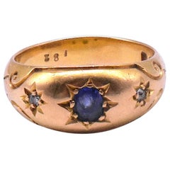 Antique 18 Karat Diamond and Sapphire Star Set Gypsy Ring HM Chester 1902