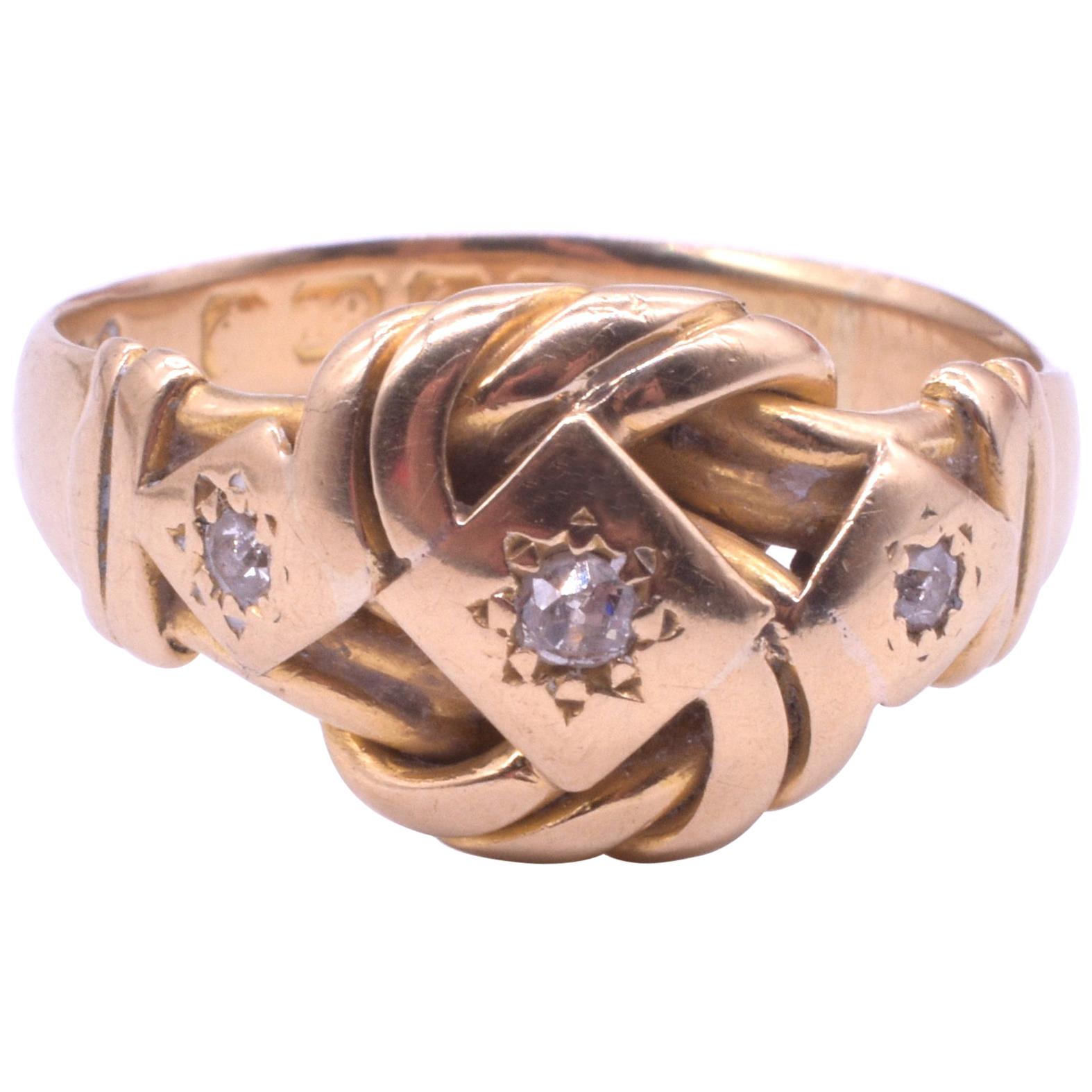 Antique 18 Karat Diamond Lover's Knot Ring, Hallmarked 1905 Birmingham 